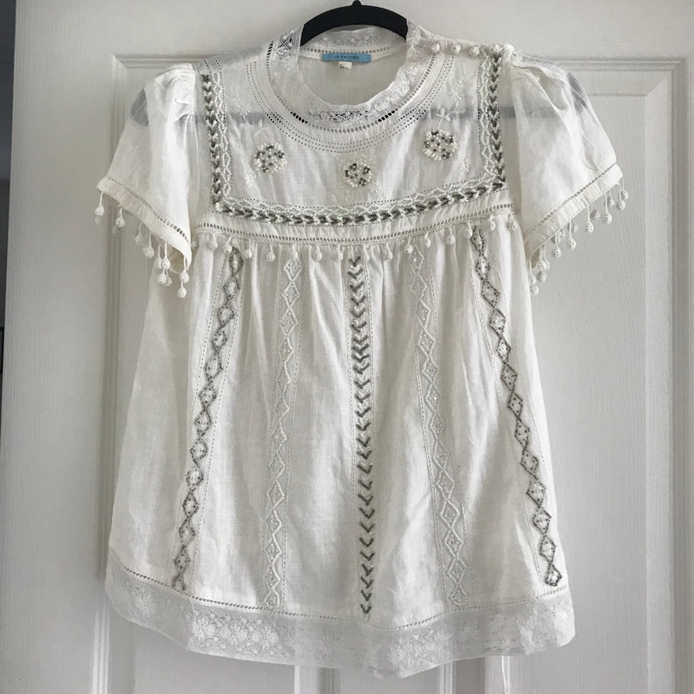 Anthro Leifnotes Beaded Lace Tassel Top Sz 8